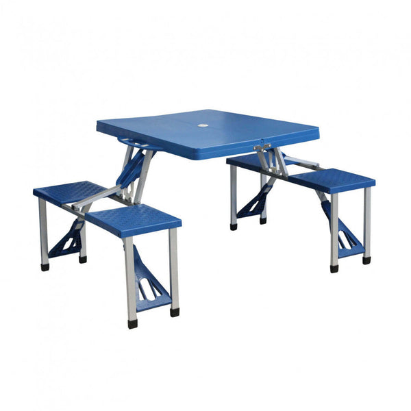 Set Tavolo Pieghevole con 4 Sgabelli da Campeggio in Alluminio Blu acquista
