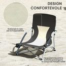 Sedia da Spiaggia Pieghevole 58x55x62 cm con Schienale a Rete e Portabicchieri in Metallo e Tessuto Oxford Nero      