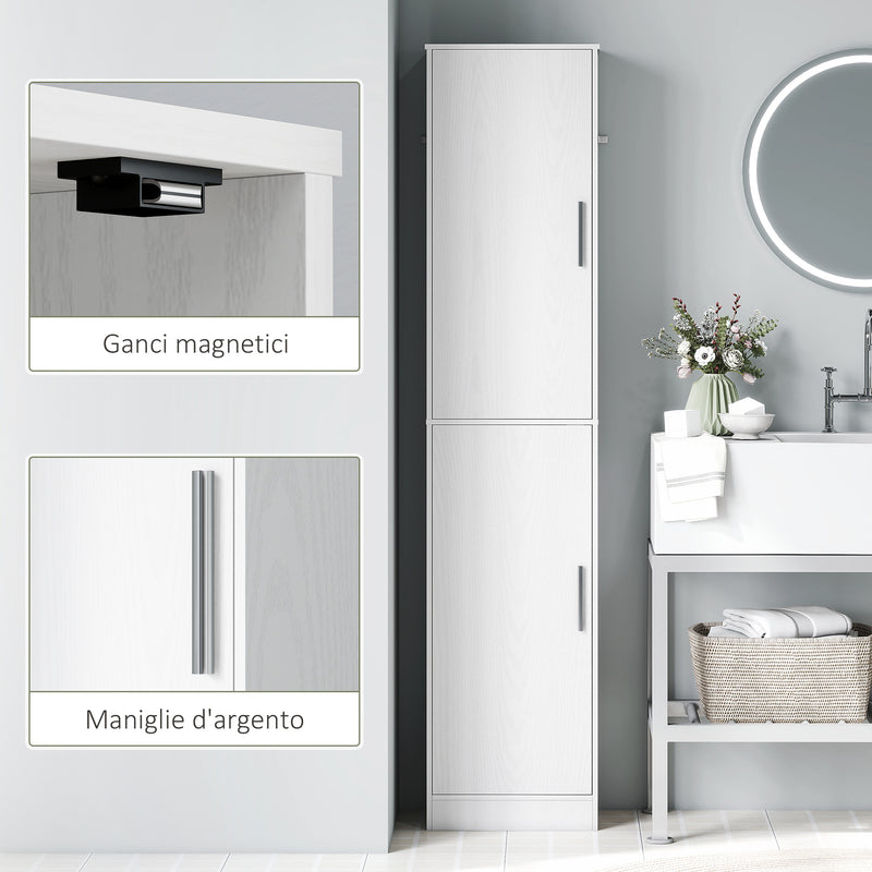 Mobile da Bagno a Colonna 40x35x180 cm con 2 Armadietti in Legno Bianco  