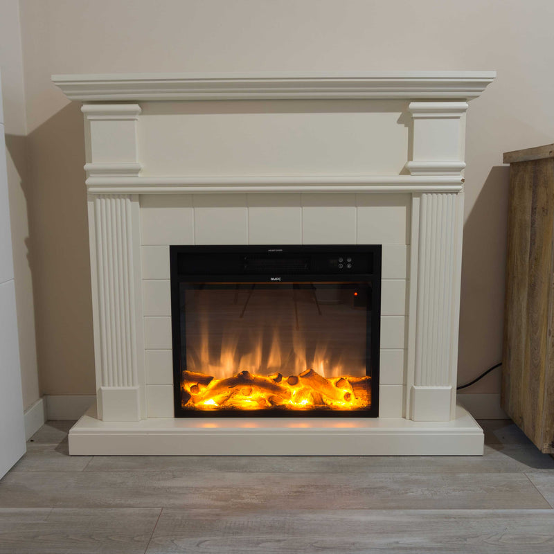 Camino Elettrico da Pavimento 114x102,3x28,2 cm Effetto Fiamma 1500W Sined Caldera Bianco