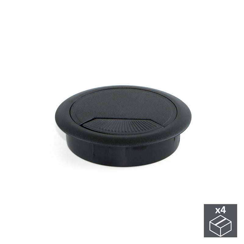 Set di 4 Passacavi da Incasso Ø8 cm in Plastica Emuca Neri