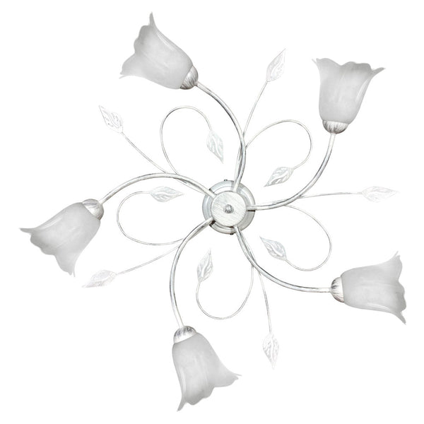 acquista Plafoniera 5xE14 Montatura M.Bi Argento Vetro Spugnato Bianco E-Energy Teresa