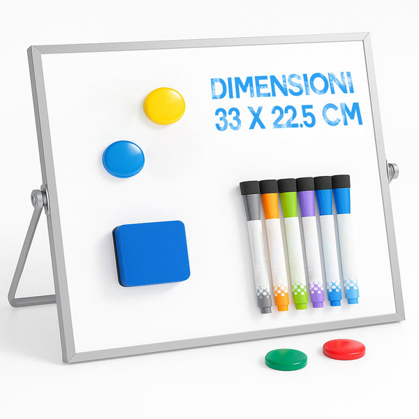 Lavagna Magnetica a Doppia Faccia 33x22,5cm con Pennarelli e Gomma Bianco sconto