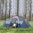 Tenda da Campeggio per 6 Persone 4,55x2,3x1,8m con Pali in Fibra di Vetro Grigia
