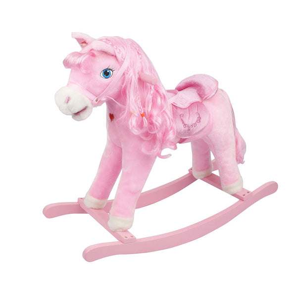 acquista Cavallo a Dondolo Princess in Peluche e Legno con Ruote e suoni per Bambini