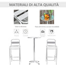 Set Tavolino Alto e 2 Sgabelli da Giardino in Alluminio e Acciaio