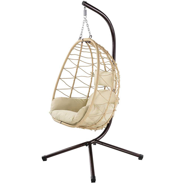 sconto Poltrona Sospesa Giardino Sedia Dondolo Amaca Pensile Rannat e Metallo Beige