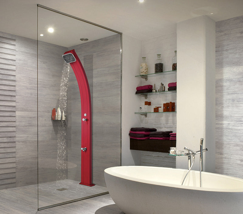 Doccia da Esterno Giardino Miscelatore e Lavapiedi Arkema Spring Fascia Inox Arancio