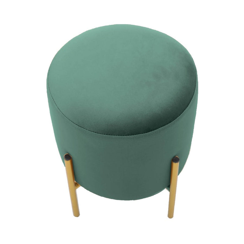 Pouf Ø35x42 cm in velluto verde e piedi in ottone