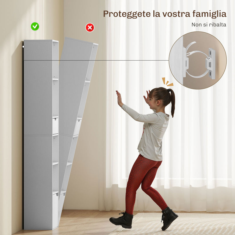 Scaffale Libreria 30x24x158 cm a 4 Ripiani Aperti con Armadietto e Cassetto in Legno Bianco      