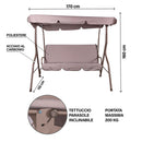 Dondolo da Giardino 3 Posti 170x110x160 cm con Tetto Parasole in Acciaio e Poliestere Tortora      