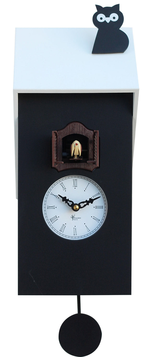 sconto Orologio a Cucù da Parete 17x40x12 cm con Civetta Pirondini Italia Vicenza Nero e Bianco