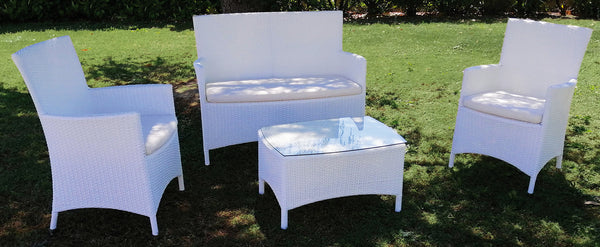 Set da Giardino Divano Poltrone e Tavolino in Polyrattan Morel Valeria Bianco acquista