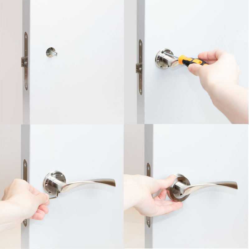 Maniglie Twist per Porta da Interno con Rosetta Ø50 mm Alluminio Nickel Satinato 5 Sets. Emuca
