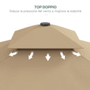 Ombrellone da Giardino Decentrato Doppio Tetto 2.5x2.5m Base a Croce Cachi