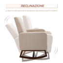 Poltrona a Dondolo Imbottita 77x92x100 cm in Legno e Lino  Beige