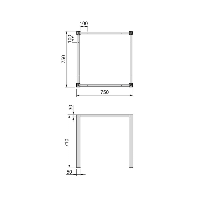 Set Struttura e Gambe Tavolo 750x750 mm in Acciaio Emuca Bianco