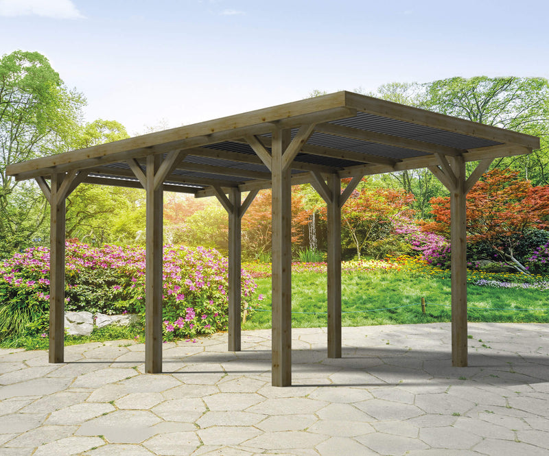 Carpot Box Auto Singolo con Copertura 304x512 cm in Legno