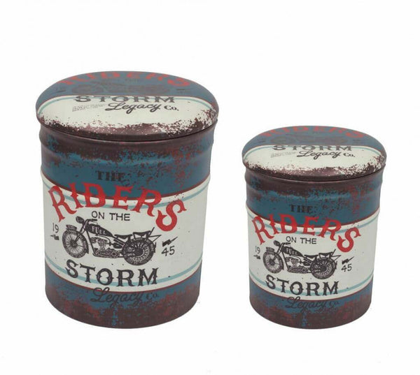 Set 2 Pouf Contenitore Tondo in MDF Moto Blu online