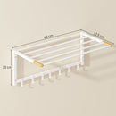 Portasciugamani a Parete Pieghevole 60x32,5x20 cm con 5 Barre e 6 Ganci in Legno e Acciaio Bianco      