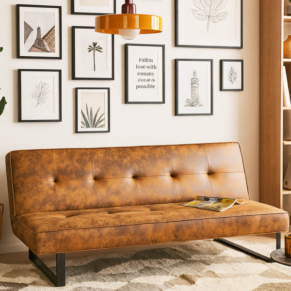 sconto Divano Letto 3 Posti Apertura Click Clack Derby in Pelle Sintetica Marrone