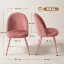 Set 2 Sedie da Pranzo 51x54x84 cm con Seduta Imbottita e Gambe in Metallo in Velluto Rosa      