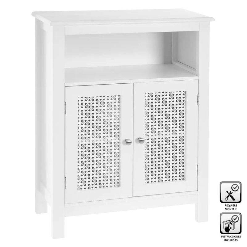 Mobile da Bagno a 2 Ante con Griglia Armadio in Legno Bianco 60x28x80H cm