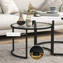 Set 2 Tavolini Sovrapponibili Ø70x47,5 cm e Ø54 x 42,5 cm in Vetro e Acciaio Nero   