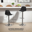 Set 2 Sgabelli da Bar 38x42x82-104 cm con Schienale e Poggiapiedi in PP Pelle PU e Acciaio Nero      