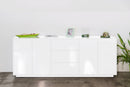 Credenza 4 Ante + 3 Cassetti 220,1x41,4x86 cm Bloom Bianco Lucido