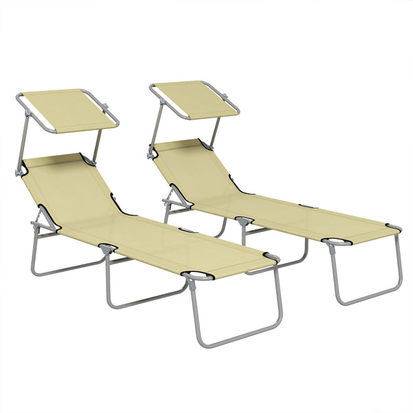 prezzo Set 2 Sdraio da Giardino 187x58x36 cm Pieghevoli con Schienale e Tettuccio Regolabili Beige