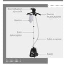 Stiratrice Verticale a Vapore da 1,4L con Asta Estendibile 41-110 cm e Ruote in ABS e PP Nero  