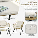 Set 4 Pezzi da Esterno 2 Sedie Divano 2 Posti e Tavolino con Piano in Vetro in Rattan PE Naturale e Crema   