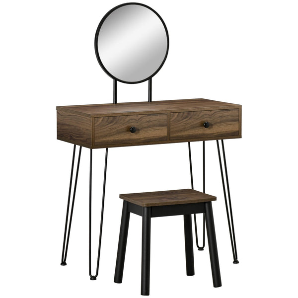 Consolle Trucco con Specchio e Sgabello in Legno e Metallo Color Noce acquista