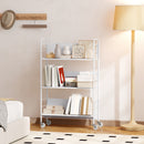 Carrello Portalibri Moderno a 3 Livelli 69x26x108 cm con Ruote Girevoli in Metallo e PP Bianco      