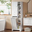 Armadietto da Bagno 60x28,8 x 171 cm conCesto Biancheria Inclinabile in MDF e Tessuto Bianco      