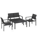 Set 4 Pezzi Salotto da Giardino con Tavolino da Caffè Divanetto 2 Posti e 2 Sedie in HDPE e Metallo Nero      