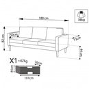 Divano 3 Posti Ramsey 180x73x82 h cm in Tessuto Blu
