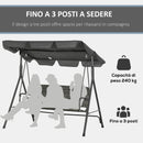 Dondolo da Giardino 3 Posti 167x112x153 cm con Tettuccio Regolabile in Rattan PE Grigio Scuro  