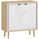 Credenza Moderna 72x35x77 cm a 2 Ante con Ripiano Regolabile Bianco Lucido e Rovere      