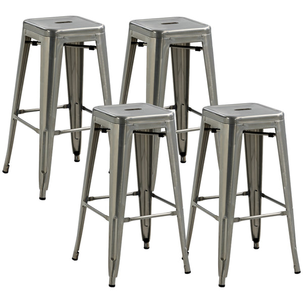 sconto Set 4 Sgabelli Bar Impilabili con Poggiapiedi Stile Industriale 43x43x76 cm in Acciaio Argento