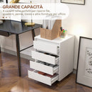 Cassettiera da Ufficio 46x40x65 cm con 4 Cassetti e Ruote con Freno in Legno MDF Bianco      
