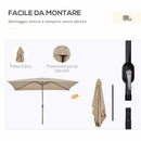 Ombrellone Rettangolare 200x300 cm Pieghevole e Regolabile con Manovella in Alluminio e Poliestere Cachi      