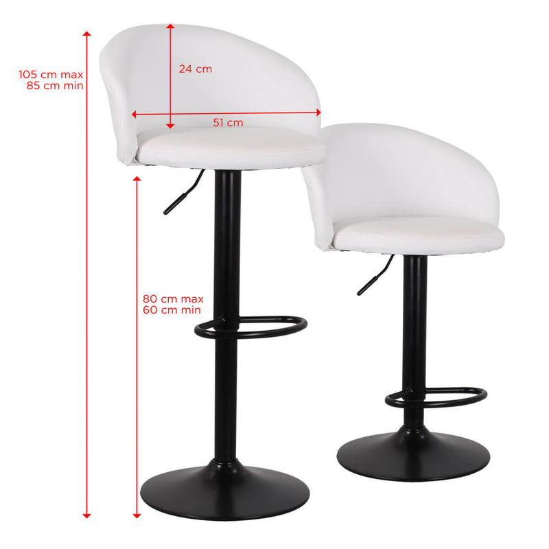 Set 2 Sgabelli 51x44x60/80 cm in Similpelle Base Nera Bianco