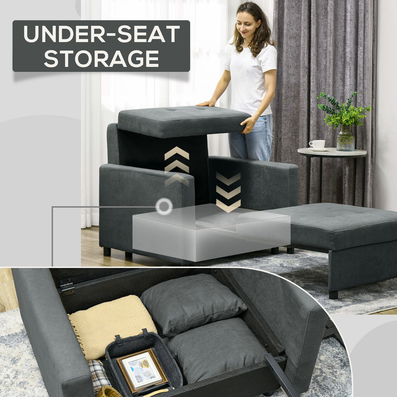 Poltrona Letto Singolo  100x98x88 cm con Vano Contenitore in Tessuto Effetto Velluto Grigio  