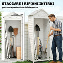 Casetta Box da Giardino 85x58x213 cm Ripostiglio con Scaffali Regolabili e Tetto Zincato in Legno Bianco      