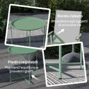 Tavolino da Giardino Ø46x50 cm con Vassoio Rimovibile e Gambe Pieghevoli in Acciaio Verde      
