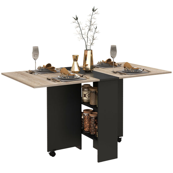 sconto Tavolo Pieghevole Salvaspazio 140x75x74 cm con Ruote e Ripiani Rovere e Nero