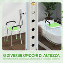 Sgabello Doccia ad Altezza Regolabile 52x45x57-69 cm con Braccioli e Piedini Antiscivolo in Alluminio e HDPE Verde      