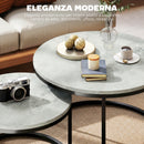 Set 2 Tavolini da Salotto Ø78,5x46,5 cm e Ø59x36,5 cm con Piano Effetto Marmo in Legno e Metallo Grigio Marmo      